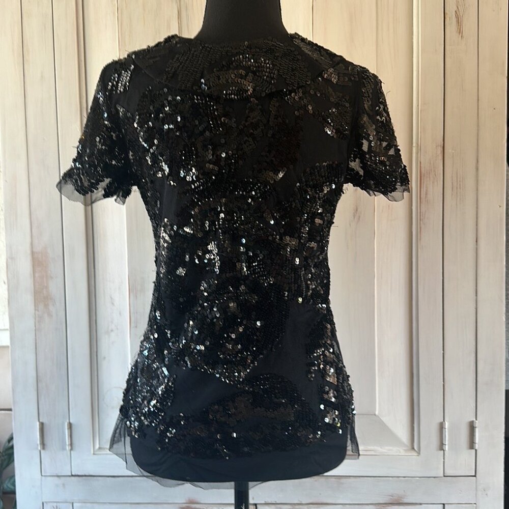 Custom Made Black Sequin Top, Size 6 - image 1